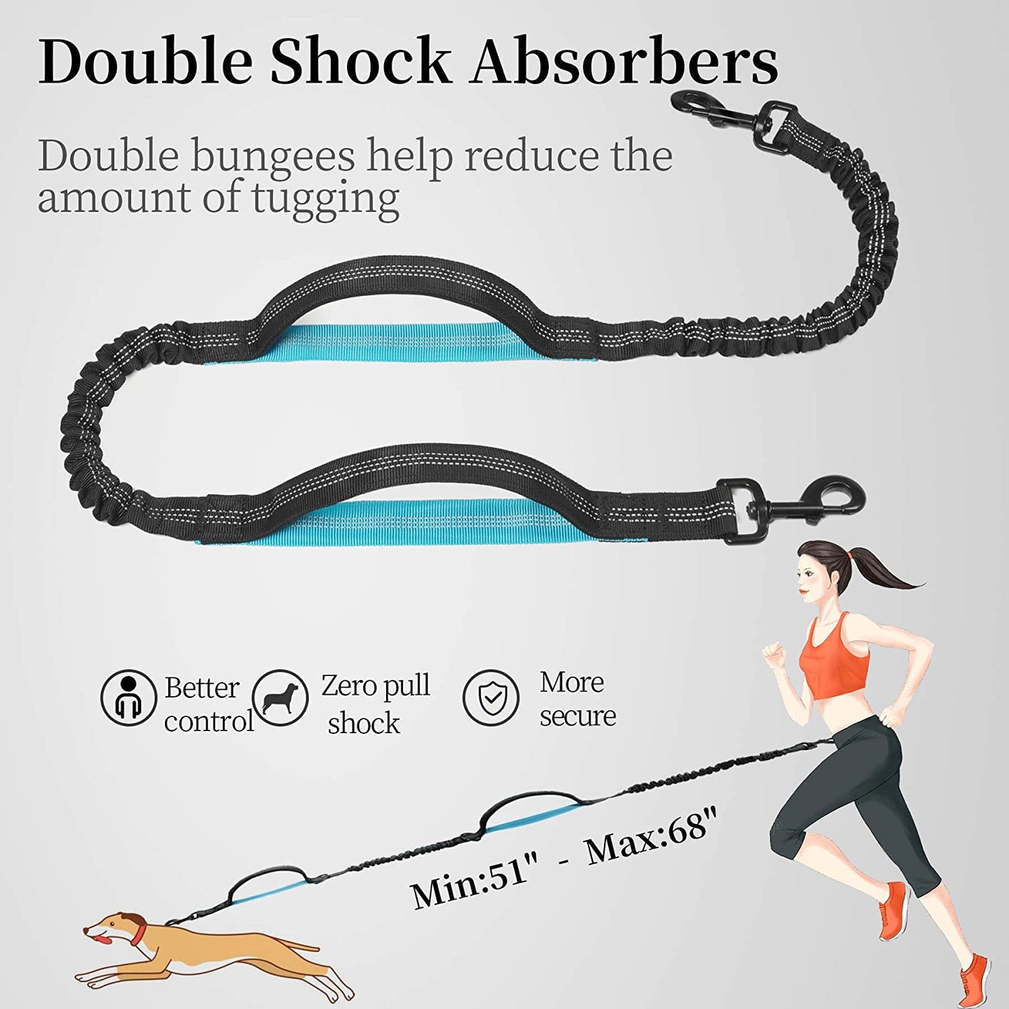 Hands-Free Dog Leash – Bungee, Dual Handles & Storage Pouch for Medium Dogs (8–25 lbs)