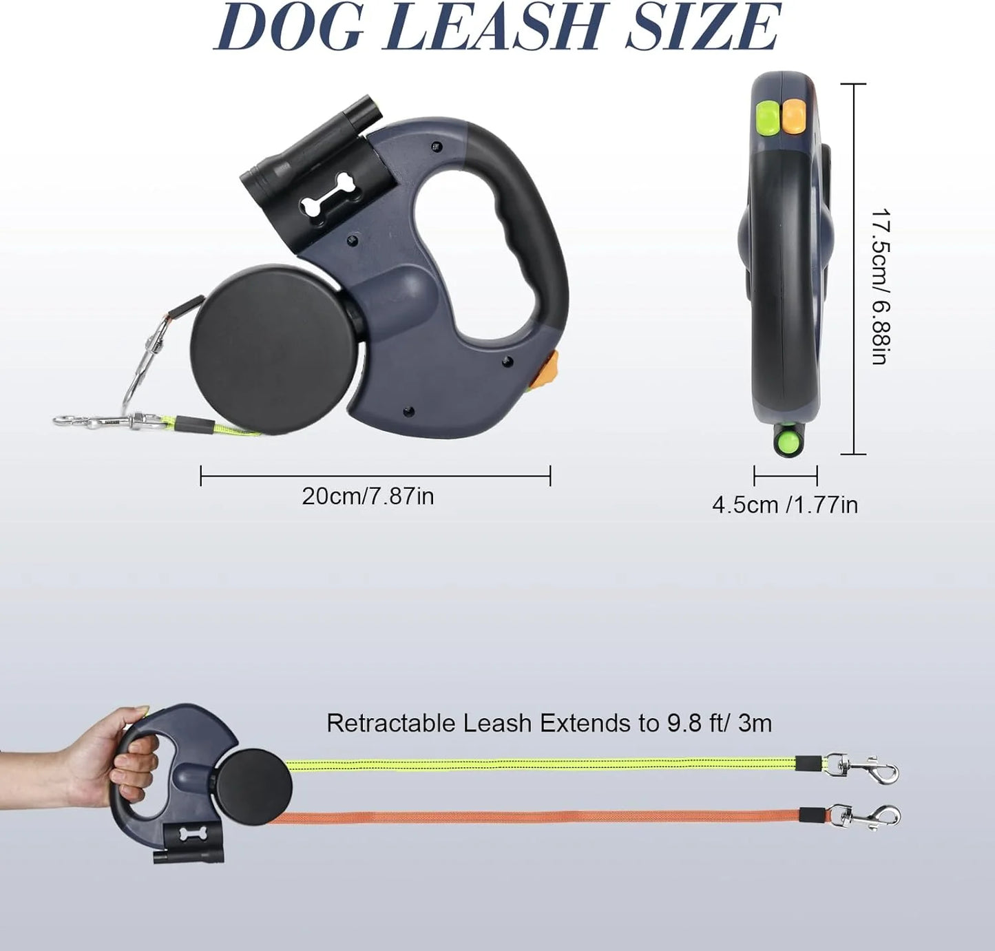 Double Dog Retractable Leash – Reflective 360° Swivel Lead for Easy Walks