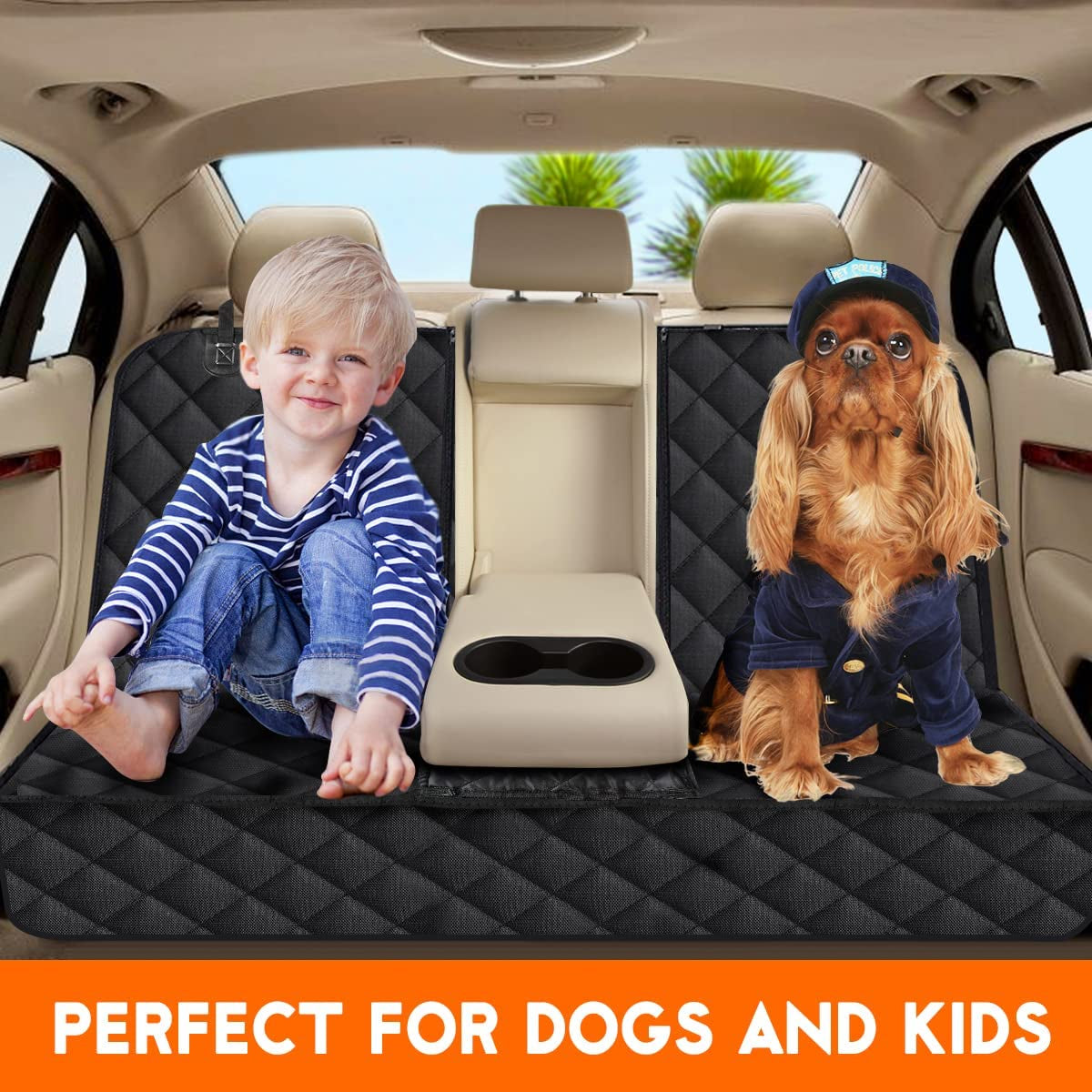 Dog Car Seat Cover – Waterproof, Non-Slip Back Seat Protector with Armrest Fit for Cars, Trucks & SUVs