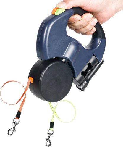 Double Dog Retractable Leash – Reflective 360° Swivel Lead for Easy Walks