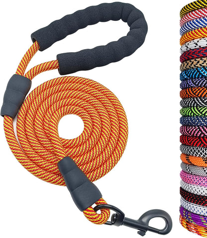 Heavy Duty Nylon Dog Leash – 6 ft Rope Leash with Padded Handle for Large & Medium Dogs 