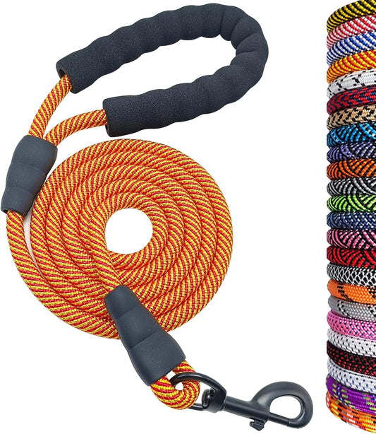Heavy Duty Nylon Dog Leash – 6 ft Rope Leash with Padded Handle for Large & Medium Dogs 