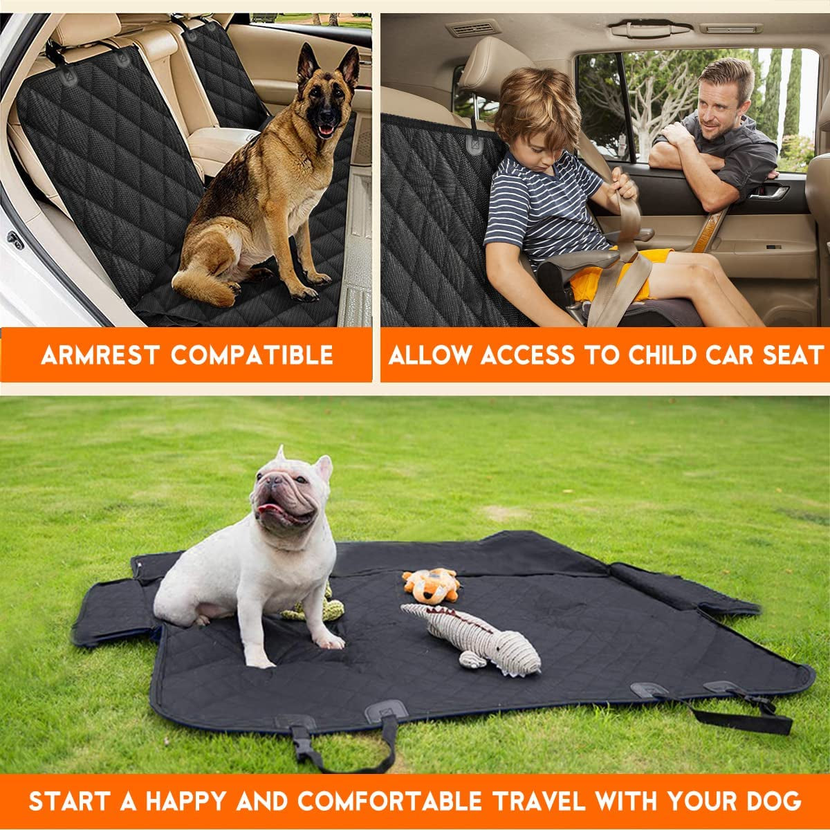 Dog Car Seat Cover – Waterproof, Non-Slip Back Seat Protector with Armrest Fit for Cars, Trucks & SUVs