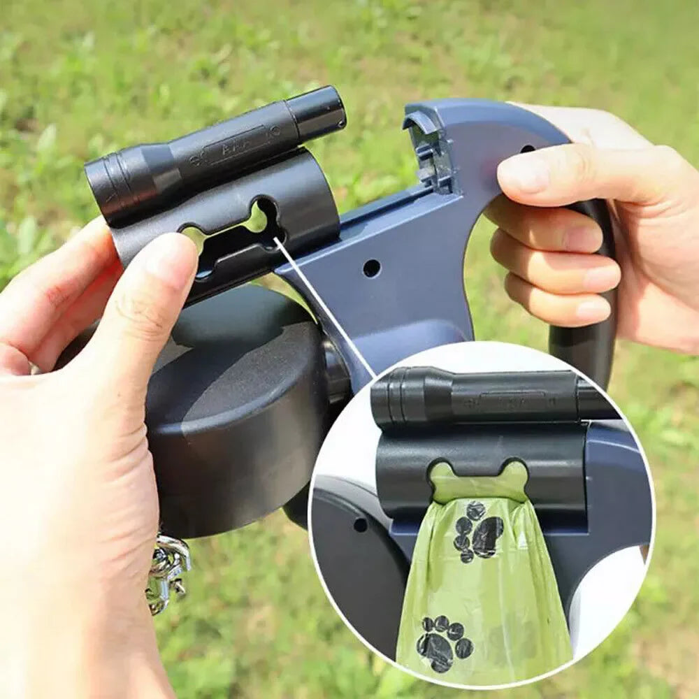 Double Dog Retractable Leash – Reflective 360° Swivel Lead for Easy Walks