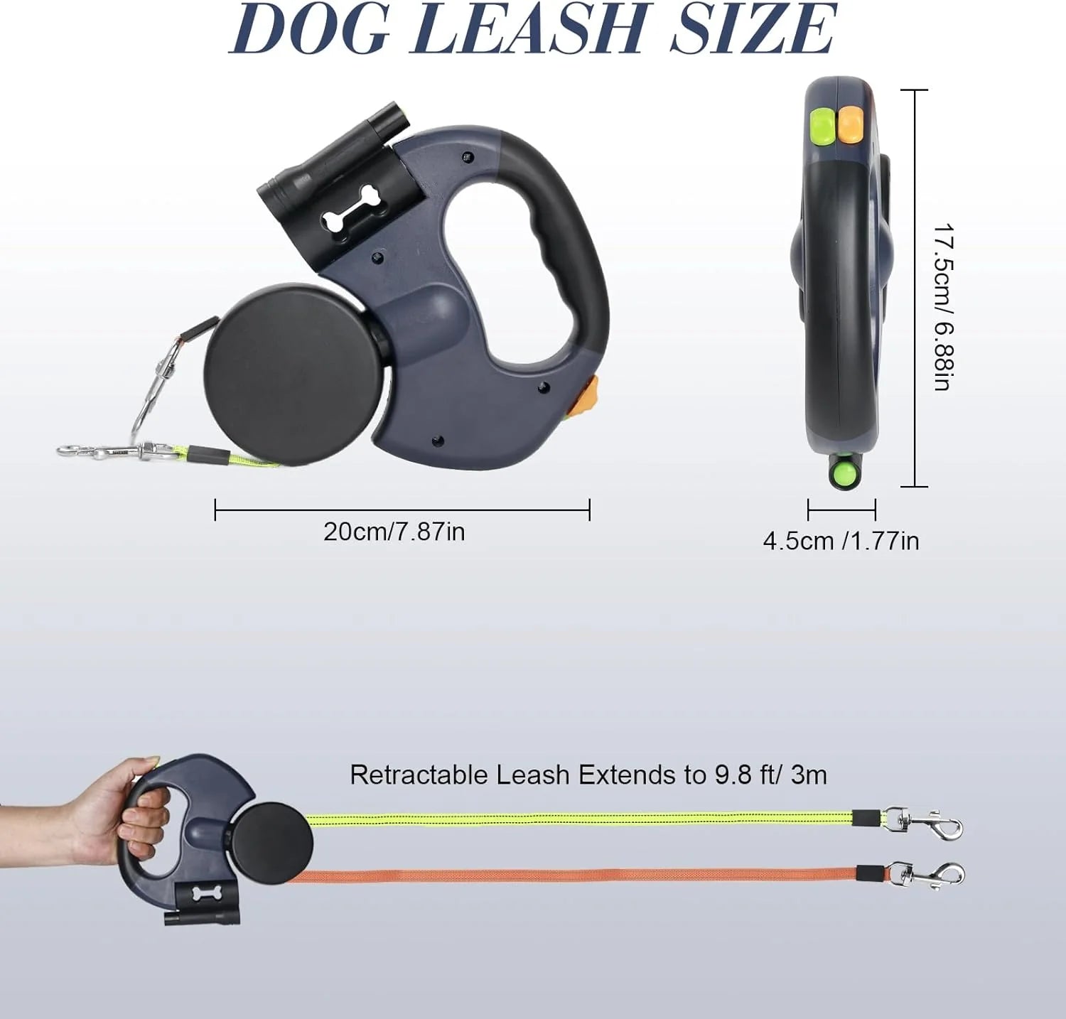 Double Dog Retractable Leash – Reflective 360° Swivel Lead for Easy Walks